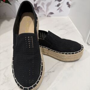 Restricted Esmee Espradrille Platforms Laser Cut Black 7.5